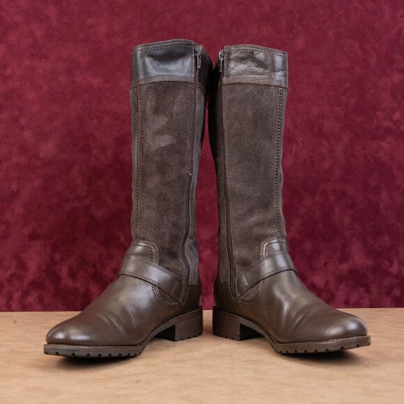 Timberland Women Earthkeepers Bethel Brown leather Buckle Moto  Knee Boots sz 7 - Picture 2 of 10